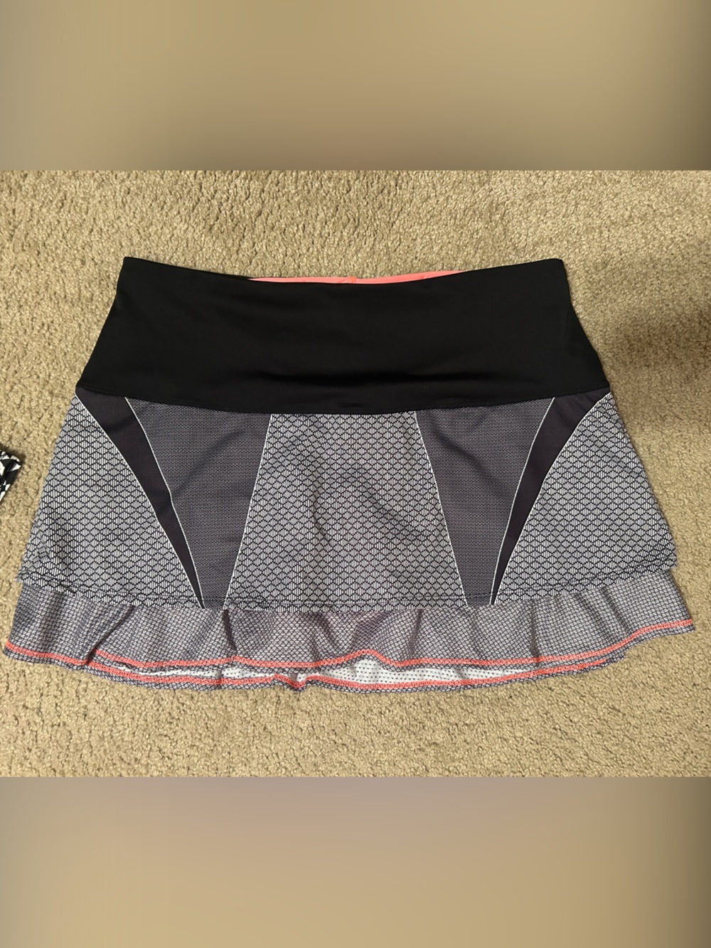 Lucky in Love Black and Gray Patterned Ruffle Tennis Skort with Pink Trim